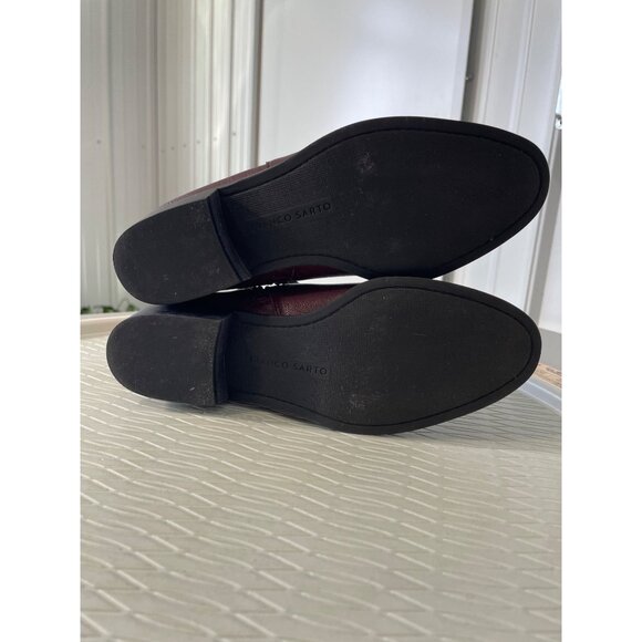 Franco Sarto Skylar Ankle Boot Size 6 Burgundy Leather Block Heel Western Boho - Picture 4 of 9